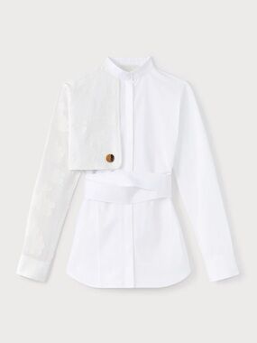 Destree White shirt with floral embroidered veil